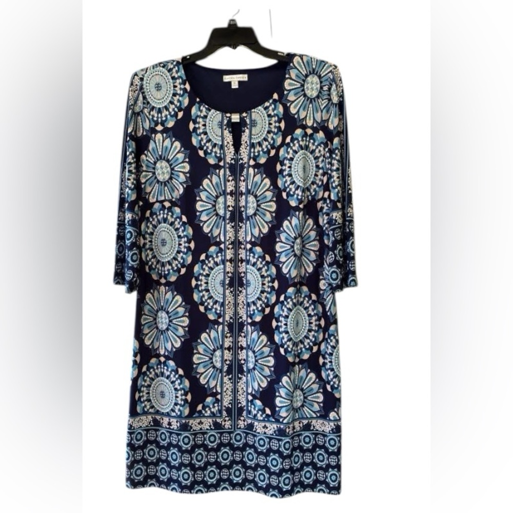 Sandra Darren Women's 3/4 Sleeve Keyhole Neck Printed A-Line Dress